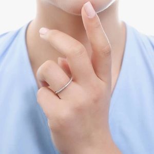 Cubic Zirconia Half Eternity Ring, Rhodium Plated